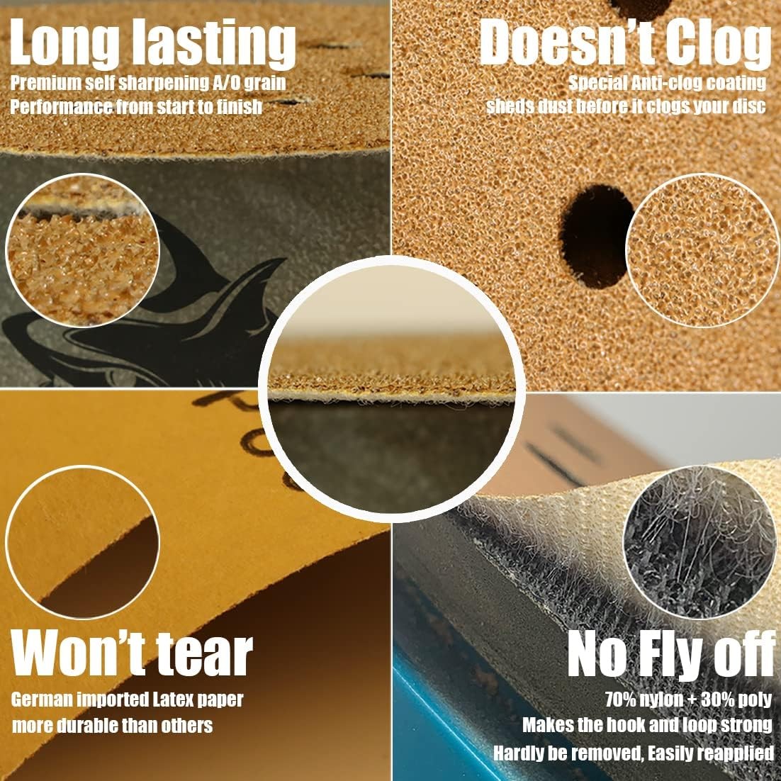 50PCS 6in 17-H Gold Sanding Discs P180 Hook And Loop Random Orbital Sander Paper