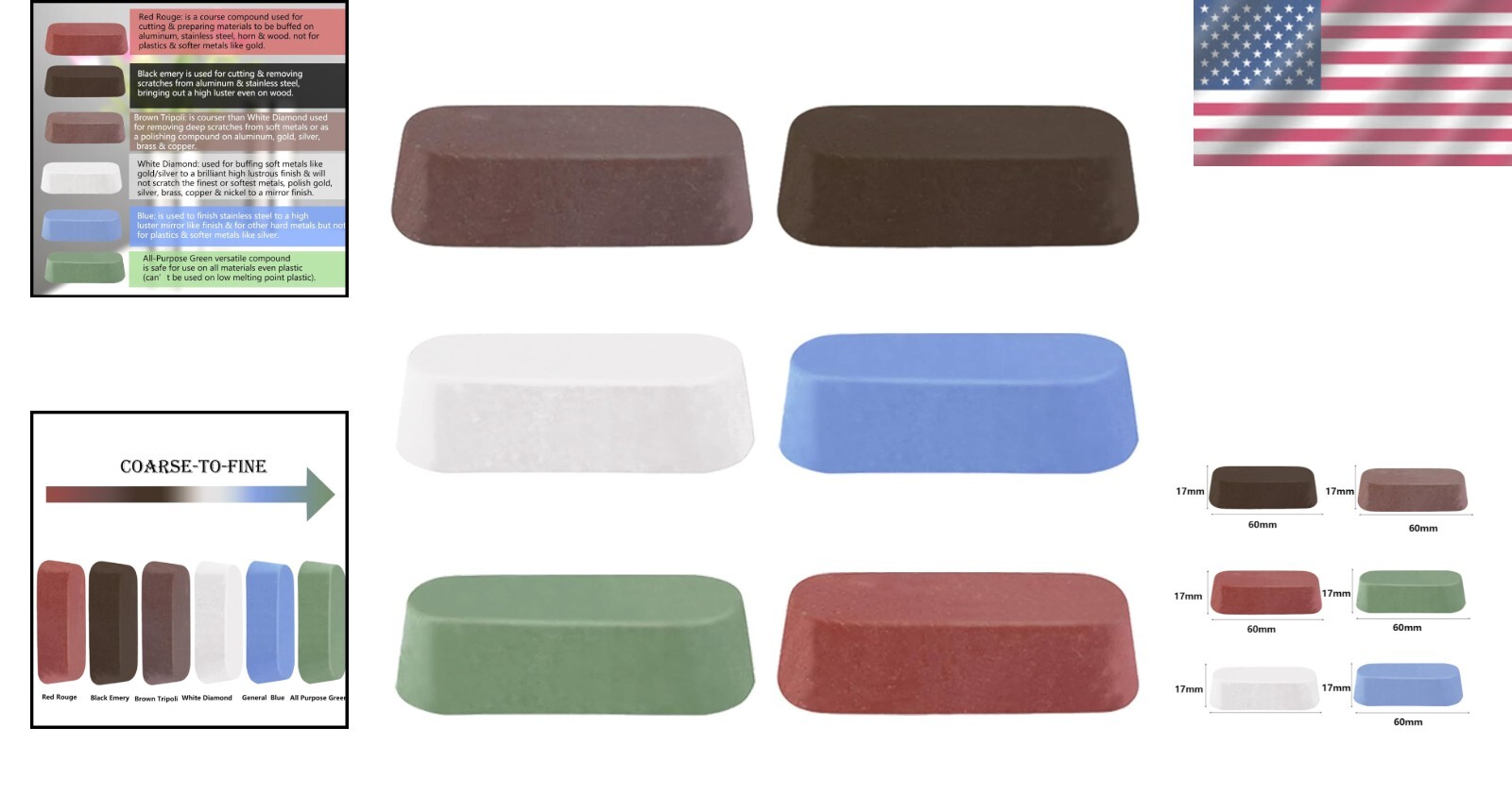 6 Pcs Metal Buffing Polishing Compound for Buffing Wheel Buffing Wheel Compound