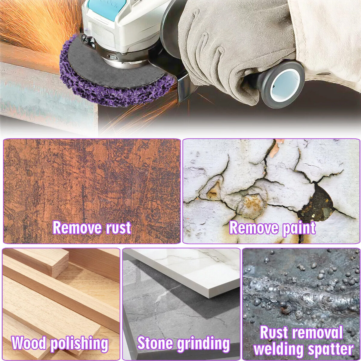 6Pcs 4.5Inch Poly Strip Disc Wheel Paint Rust Removal Clean For Angle Grinder