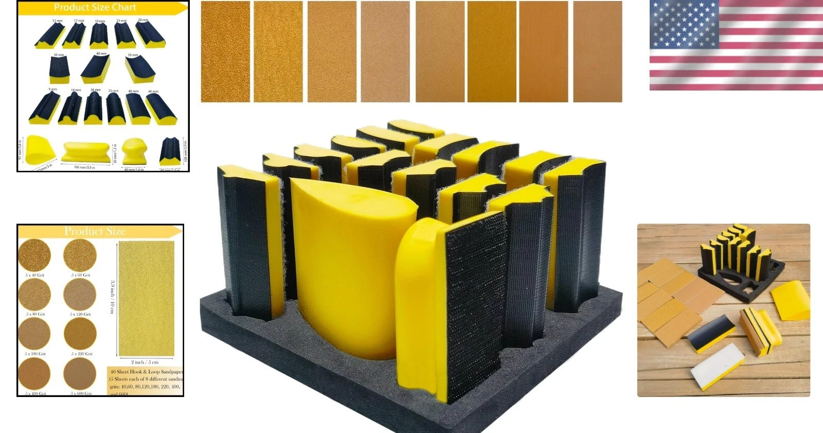 Sanding Block Set 56 PCS Assorted Shapes Sandpaper Kit for Woodwork Crafts Auto