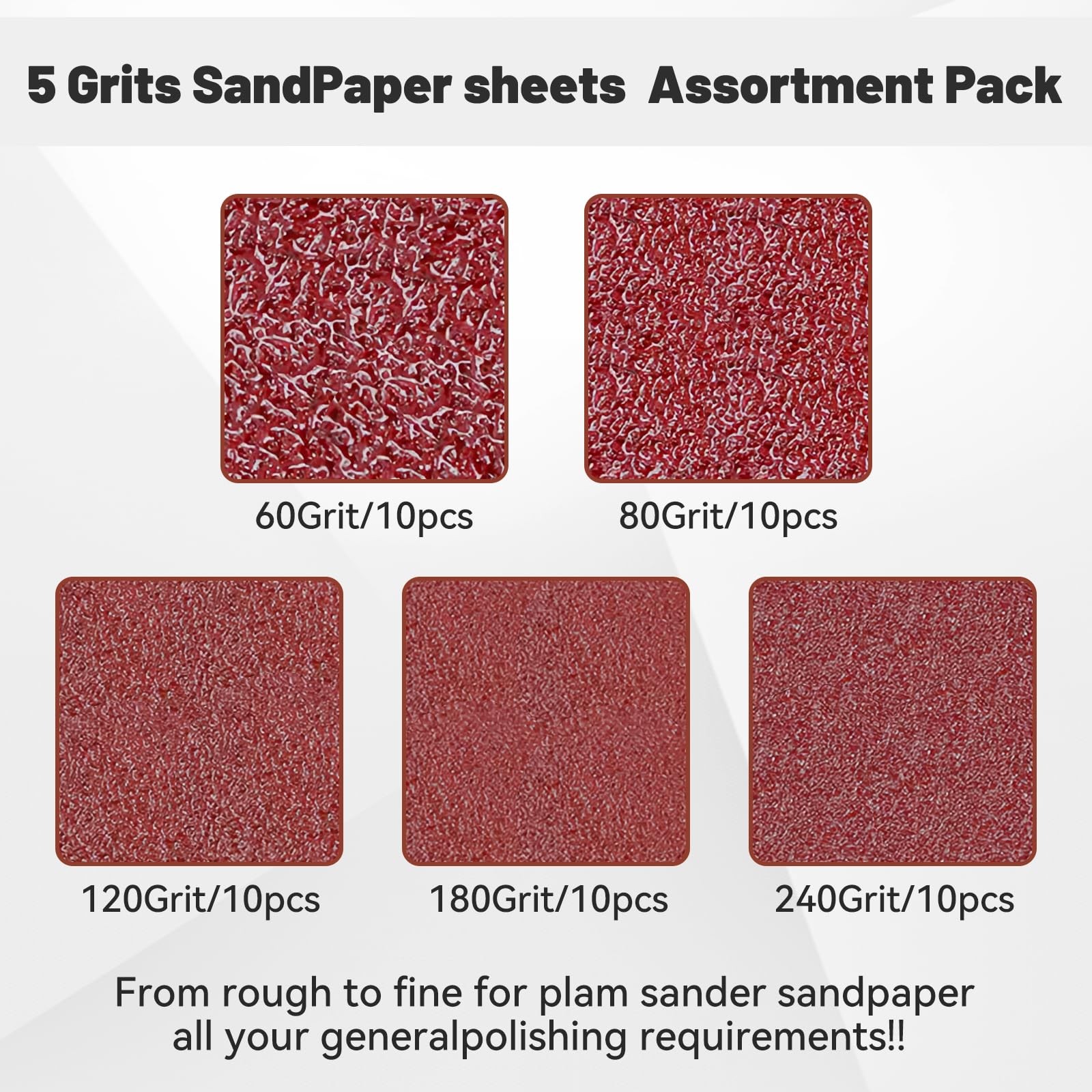 Sandpaper Sheet 50 PCS 4.5×5.5 Inch Assorted Grit 60 80 120 180 240 Woodwork