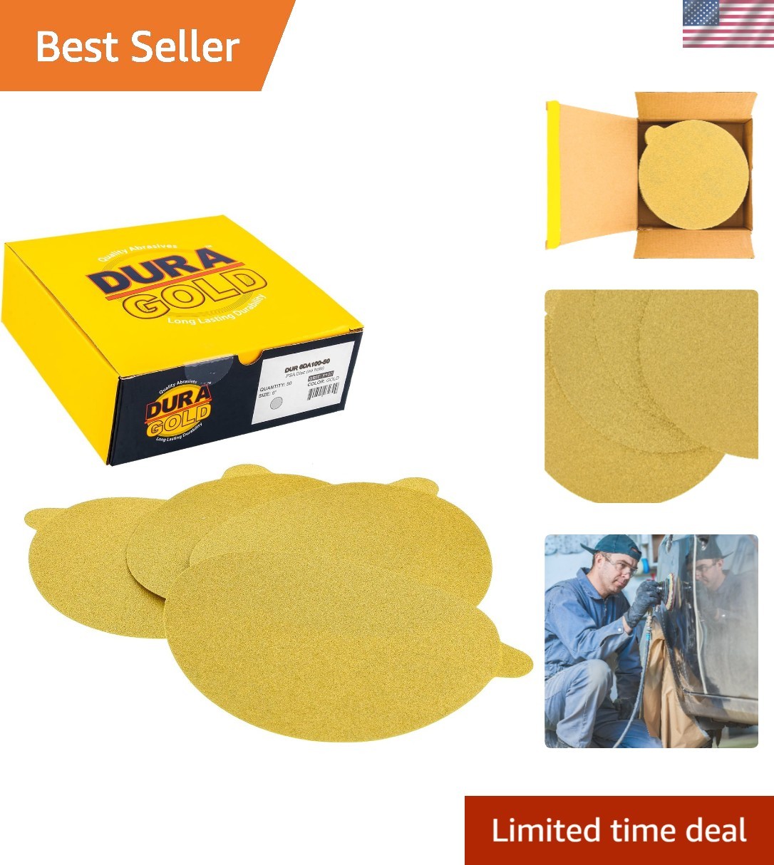 Durable 6″ Gold PSA Sanding Discs – 100 Grit Box of 50 for Ultimate Productivity