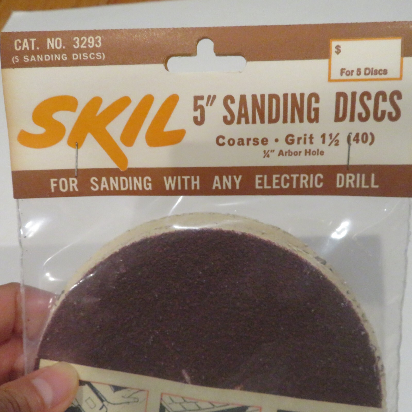 VTG SKIL 5″ Sanding Discs #3293 5 Pk Coarse Grit Use w. Any Electric Drill NOS