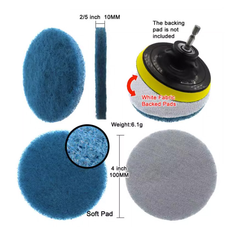 100mm Nylon Fiber Scouring Pads Hook & Loop Abrasive Cleaning Pads 240-3000 Grit