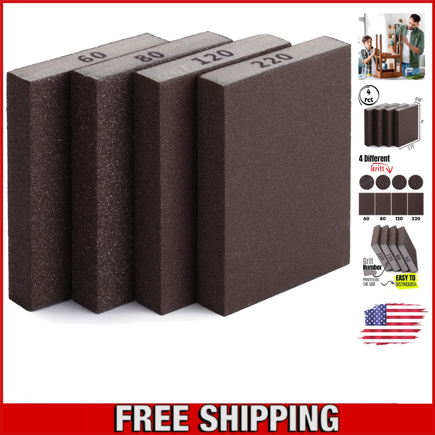 Bates Sanding Sponge Blocks – Assorted Grits for Effortless Smooth Finishing