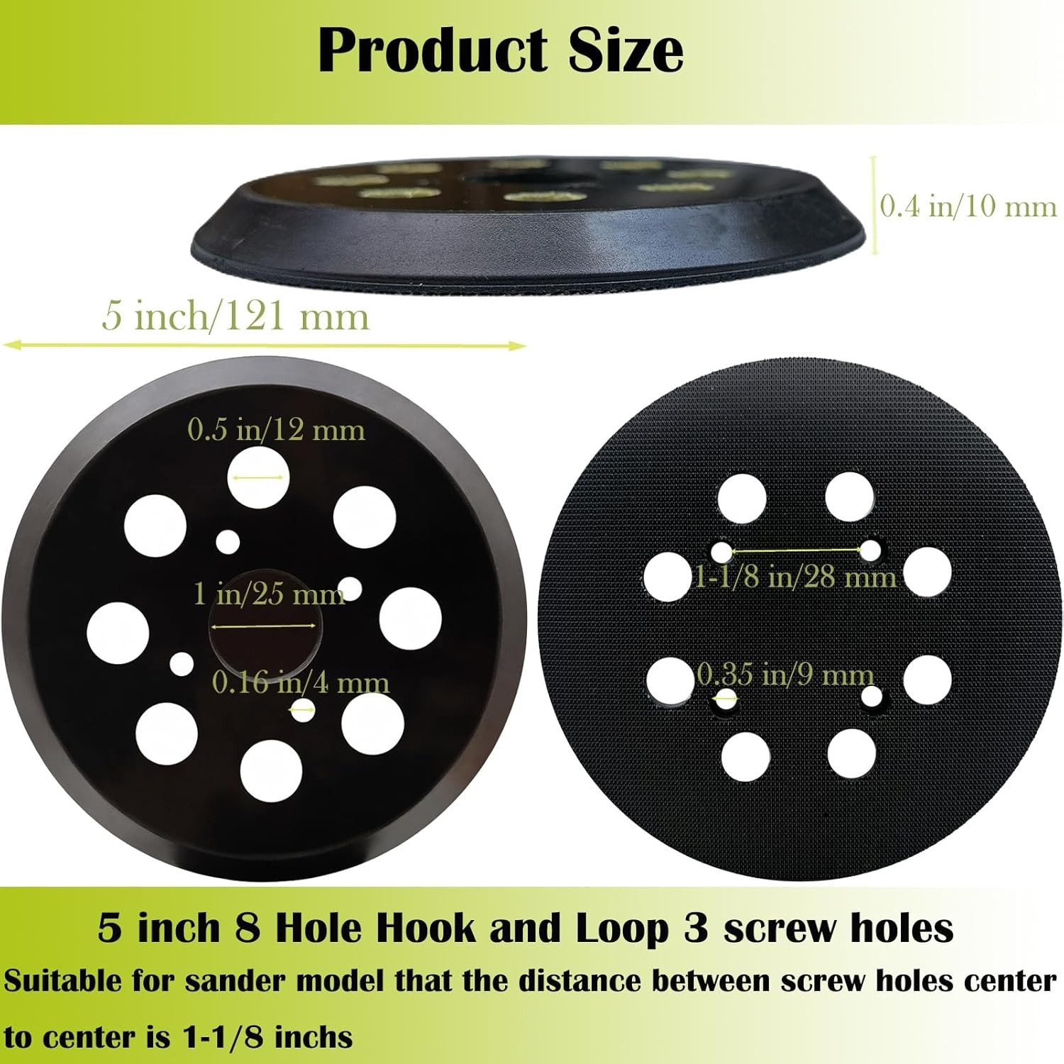 2 Pack 5″ 8 Hole Replacement Sander Pad for Ryobi Random Orbit Sander Hook Loop