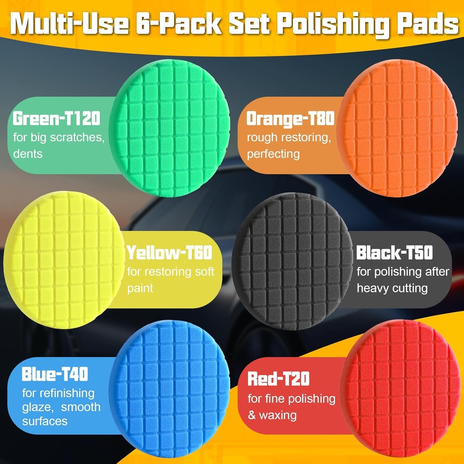 6 PCS 6 Inch Buffing Polishing Pads Wool Pad 6.5 Front Sponge Foam Kit
