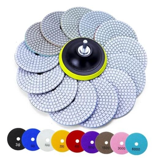 16PCS Wet Dry Diamond Polishing Pad Kit, 4 Inch Diamond 4 Inch 30-6000 Grit
