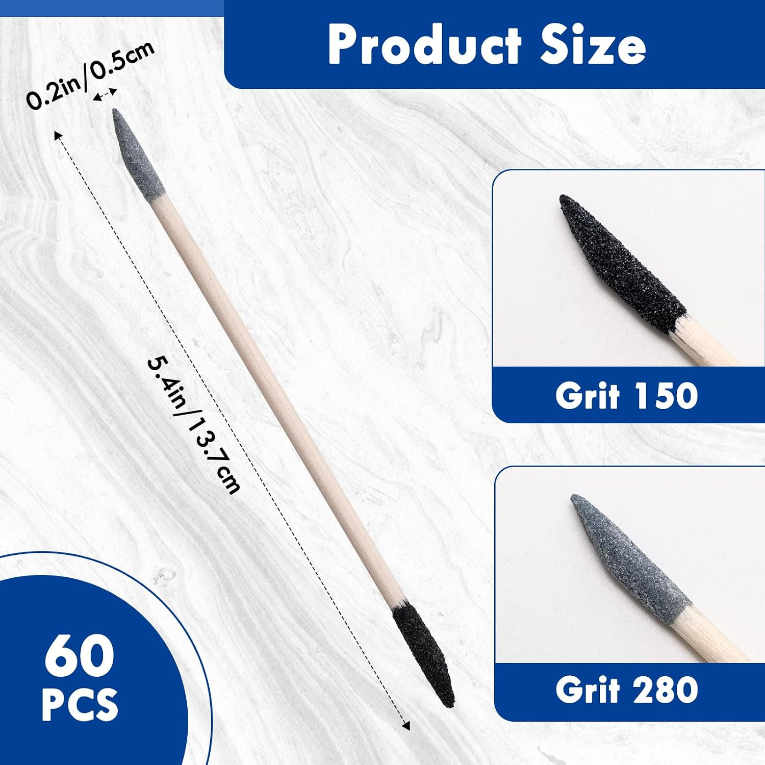 60 Pcs Sanding Sticks Double End, 150/280 Grit 5.4 x 0.2 Inch Fine Detailing Po