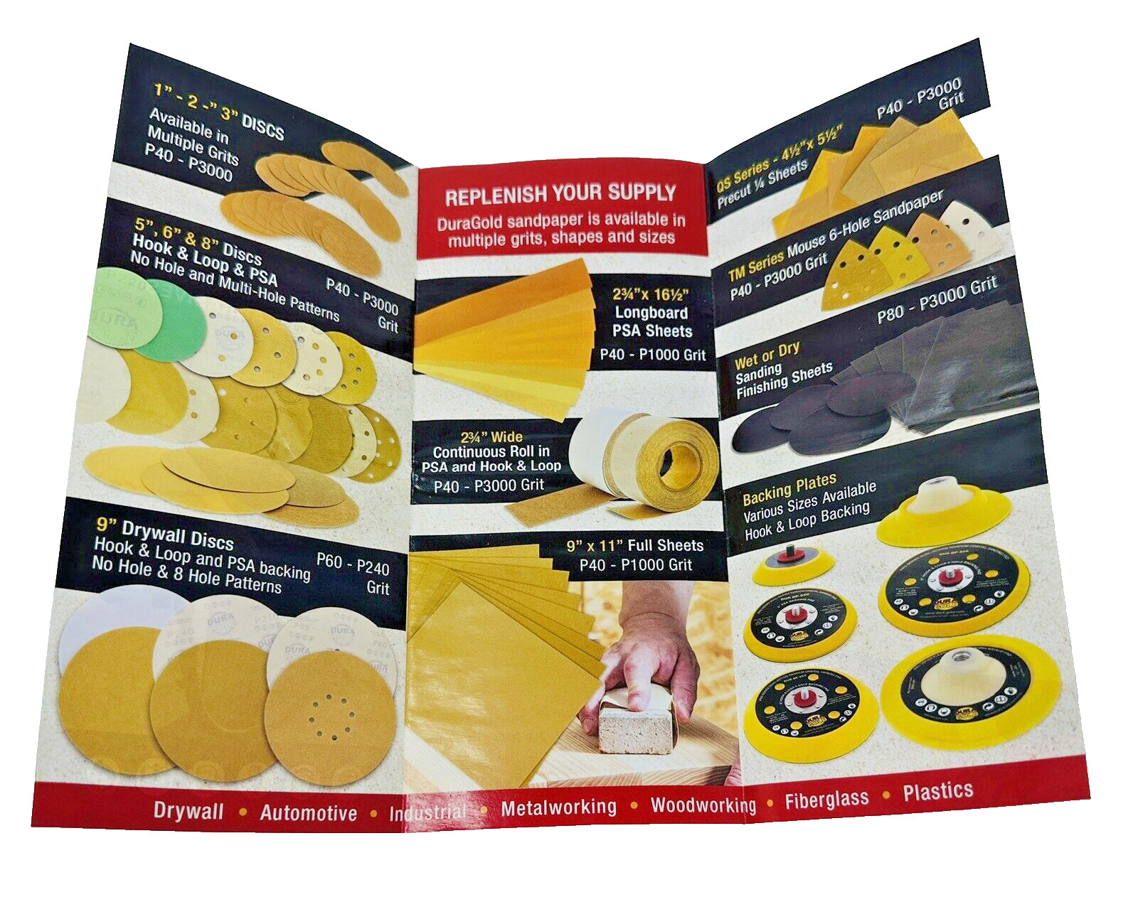6 boxes of 20, 120 Sheets Dura-Gold 80 Grit Gold Pre-Cut Longboard Sandpaper