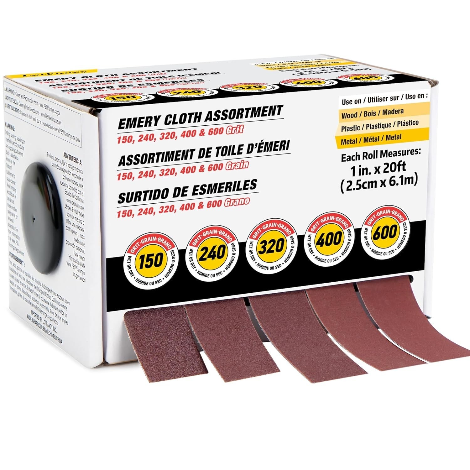 Efficient 5-Pack Emery Cloth Rolls – Organized Sandpaper for Various Uses