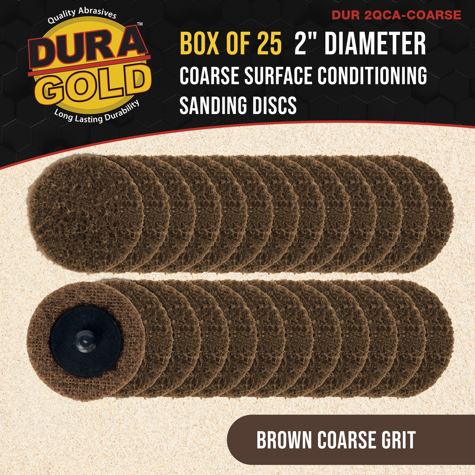 Dura-Gold 2″ Surface Conditioning Discs Brown Coarse Sanding Grit (Box of 25)