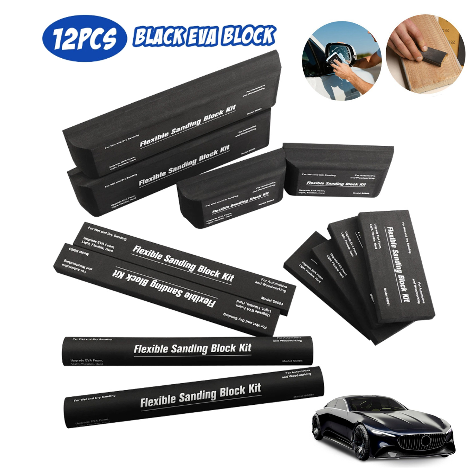 12x Sanding Block Kit Flexible EVA Wet Dry Sanding Blocks for Auto Body Woodwork