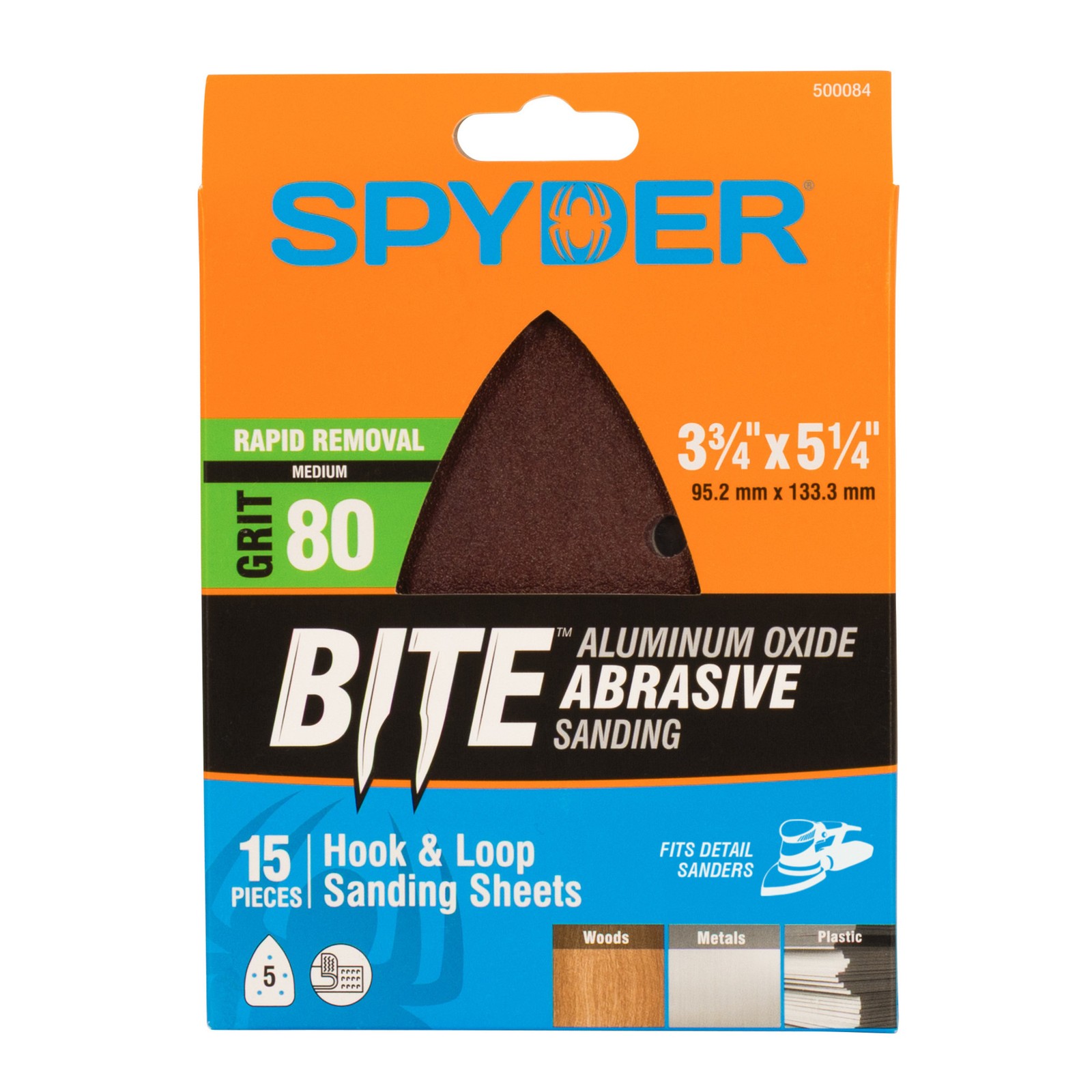 Spyder 3-3/4 in x 5-1/4 in x 5-Hole 80 Grit Detail Sanding Sheets 15-Pack 500084