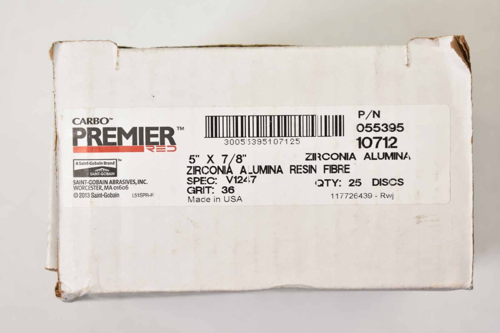 25 Carbo Premier Zirconia Alumina Resin Fibre Grinding Disc Abrasives 5″ x 7/8″