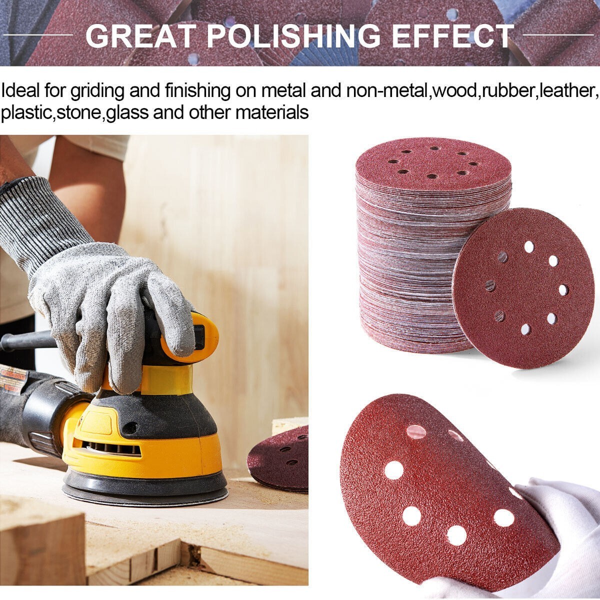 125mm 5 inch 8 Hole Sanding Discs 40 60 80 120 240 320 Grit Orbital Sander Pad