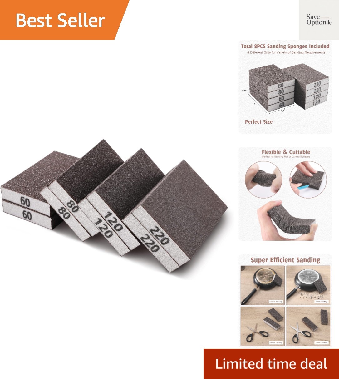 8PCS Sanding Sponge Set – Flexible, Reusable, Assorted Grits for All Surfaces