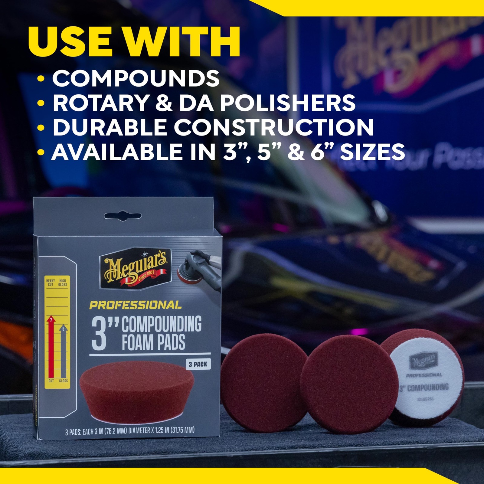 Meguiar’s Professional 3″ Compound Foam Pad, 3pk, 14/CV
