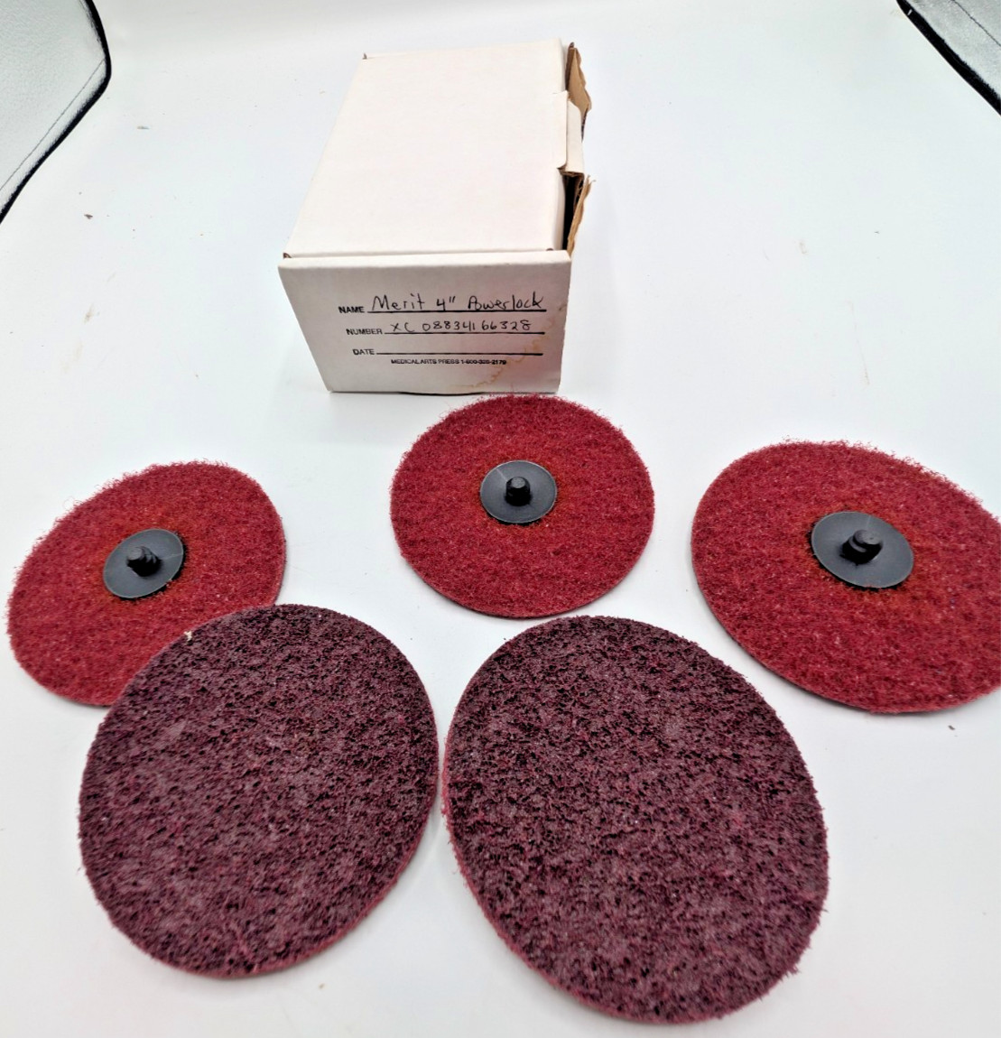 5 Pack 4″ Merit Type III Abrasotex Powerlock Nonwoven Abrasive Disc XC Nylon Bkg