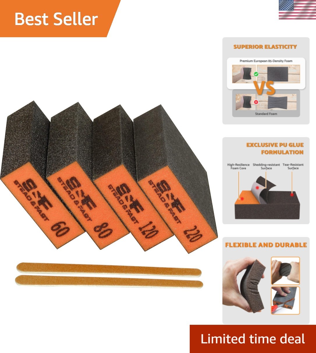 Multi-Purpose Sanding Blocks for Wood & Drywall: 4-Pc Coarse to Fine Set