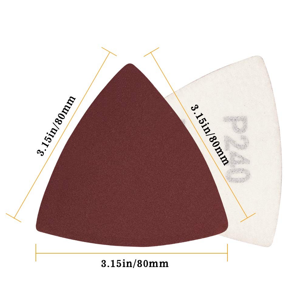 30 Pcs Hook and Loop Triangle Sandpaper 240 Grit 80mm 3-1/8 Inches for Oscill…