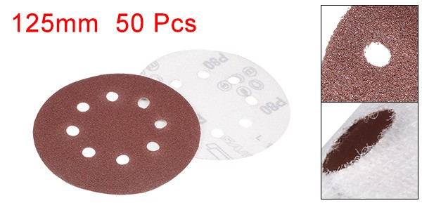 50Pcs 5 Inch 8 Hole Hook and Loop Sanding Disc 80 Grit Flocking Sandpaper Sander