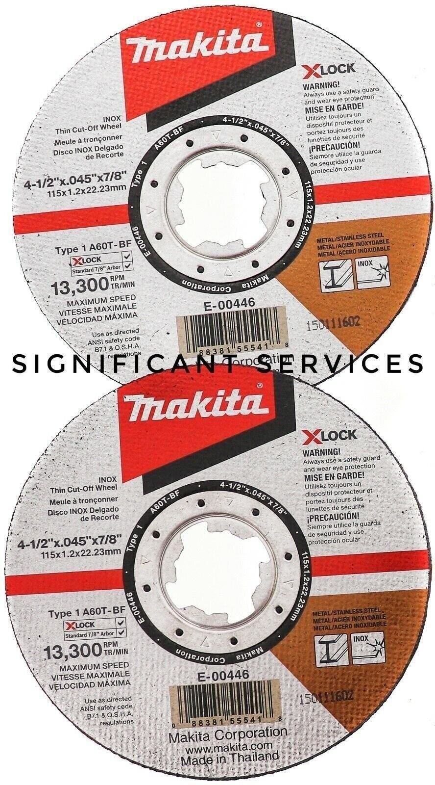 Makita E-00446 X-LOCK 4-1/2″ x .045″ Type 1 60-Grit Stainless Cut-Off Wheel 2x
