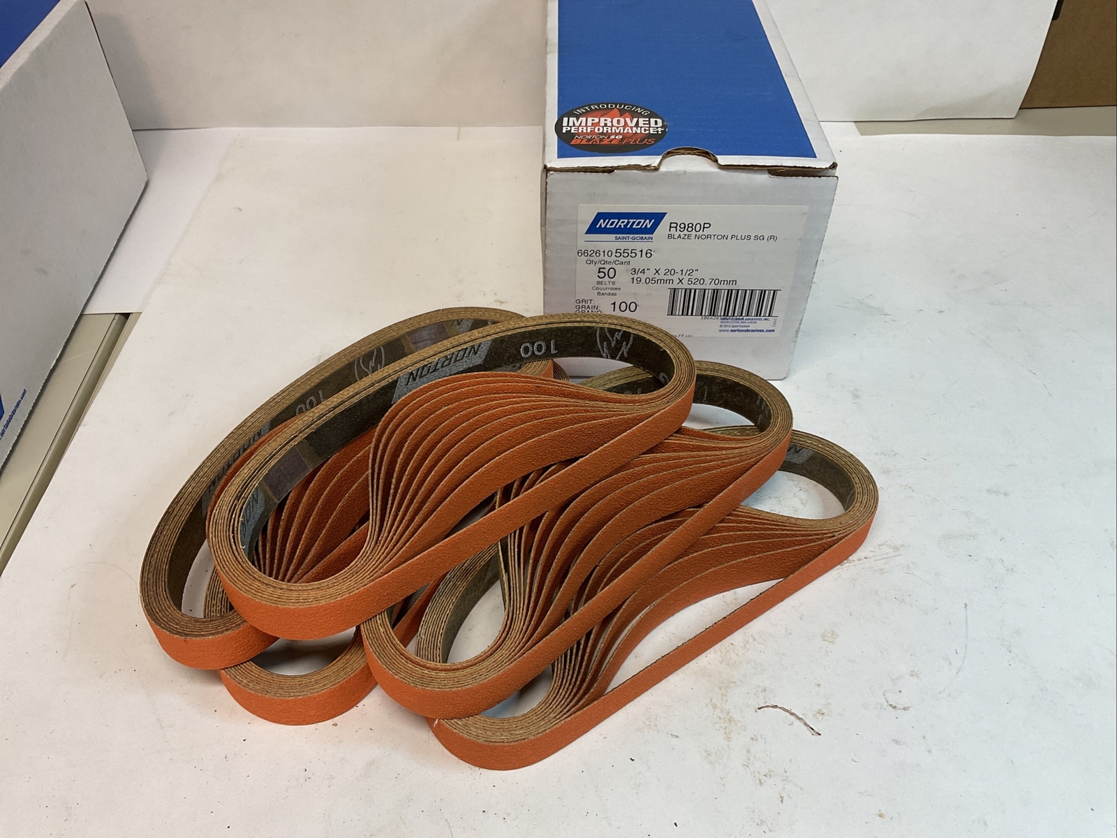 Norton 662610 55516 3/4×20-1/2” R980P Blaze Plus SG Sanding Belt 100 Grit 50 pk