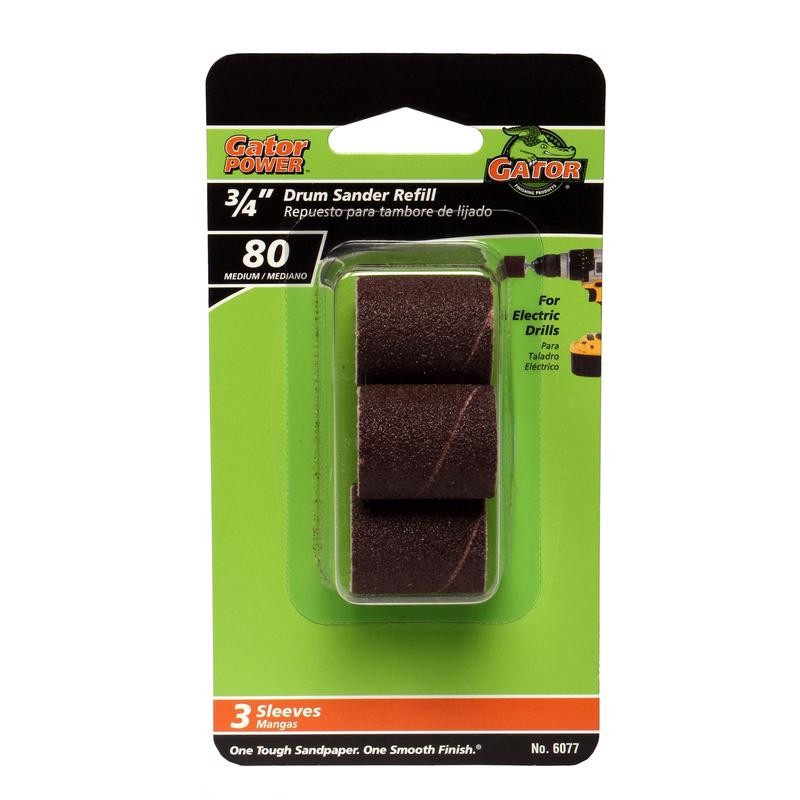 Gator Aluminum Oxide 80 Grit 0.5 x 0.75 in Abrasive Sleeve Refill 3 Pieces