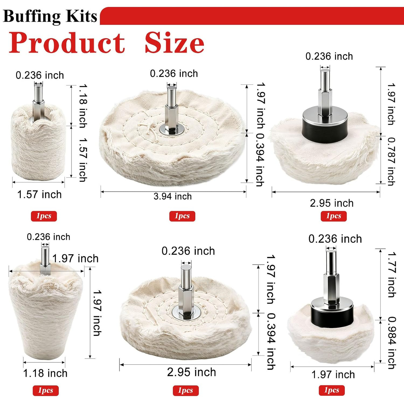 Buffing Wheel Kit, Polishing Pads for Drill, 10 Pieces, Metal Jewelry Glass