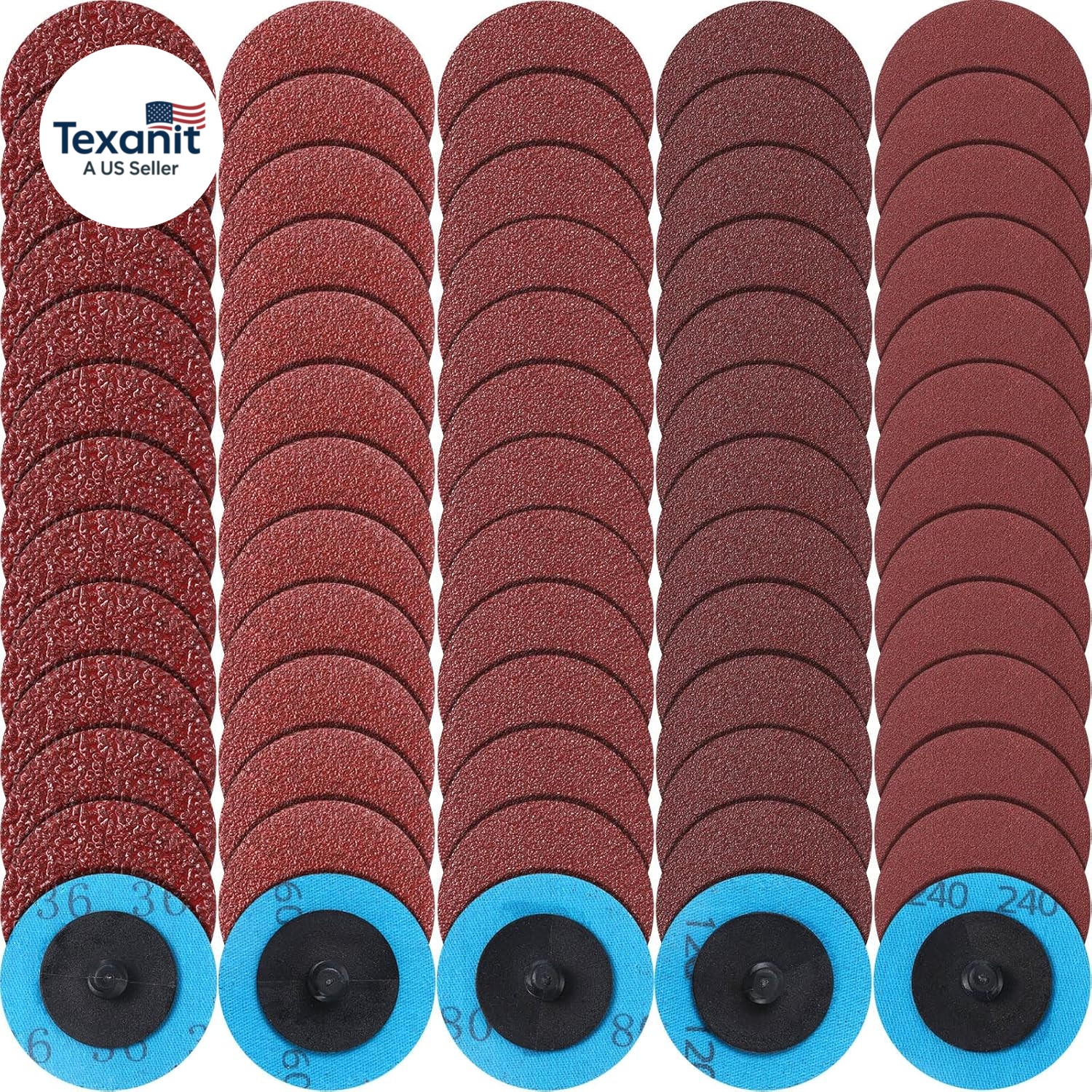 250 Pcs Mix Roll Lock Discs Set 36 60 80 120 240 Grit 2 Inch Sanding Discs Die G