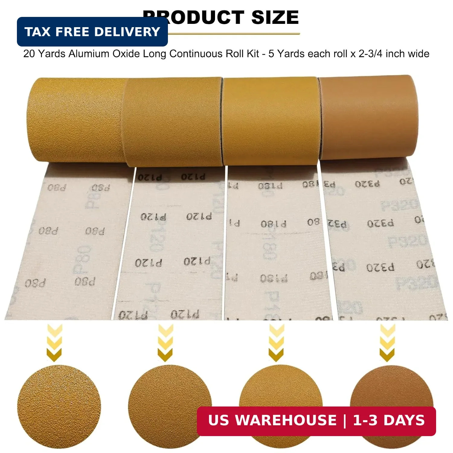 Total 20 Yards 2-3/4″ Wide Continuous Sandpaper Roll Kit – 80 120 180 320 Grit H