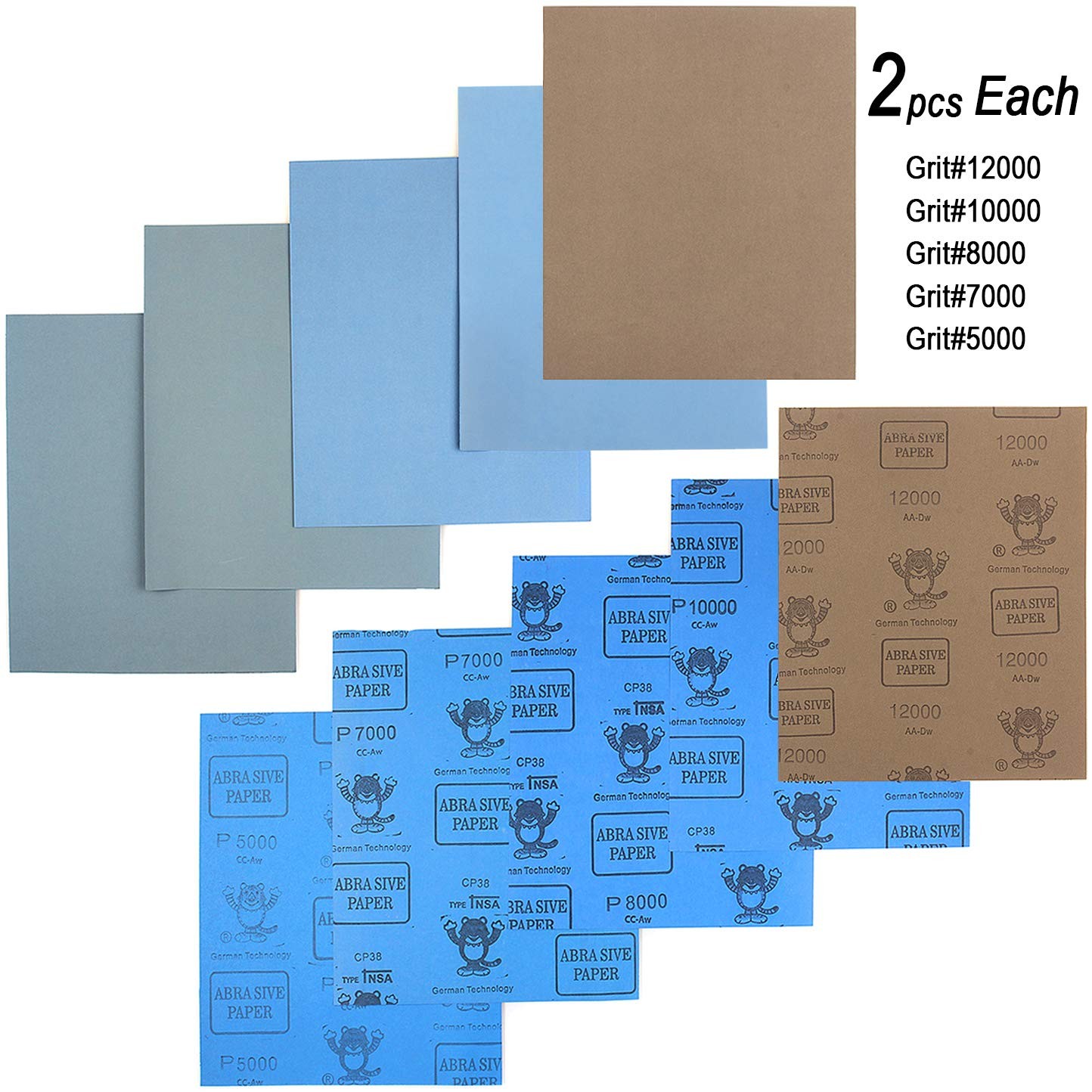 CenterZ 9×11 inch 18 Sheets Sandpaper, Wet or Dry 2000-12000 Grit 9 Assortmen…