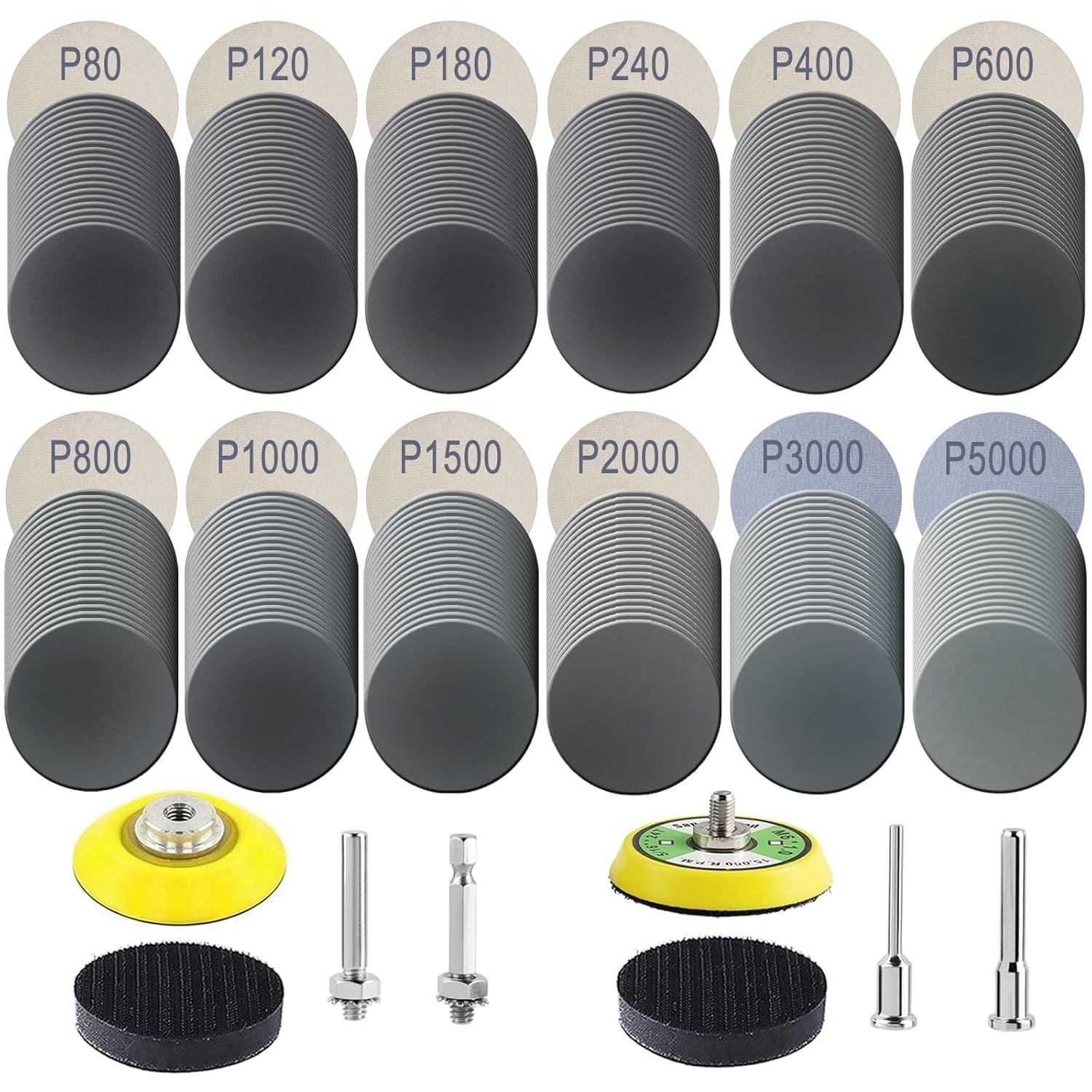 240 Pcs 2 Inch Sanding Discs Assorted Grit Silicon Carbide Hook Loop Sandpaper