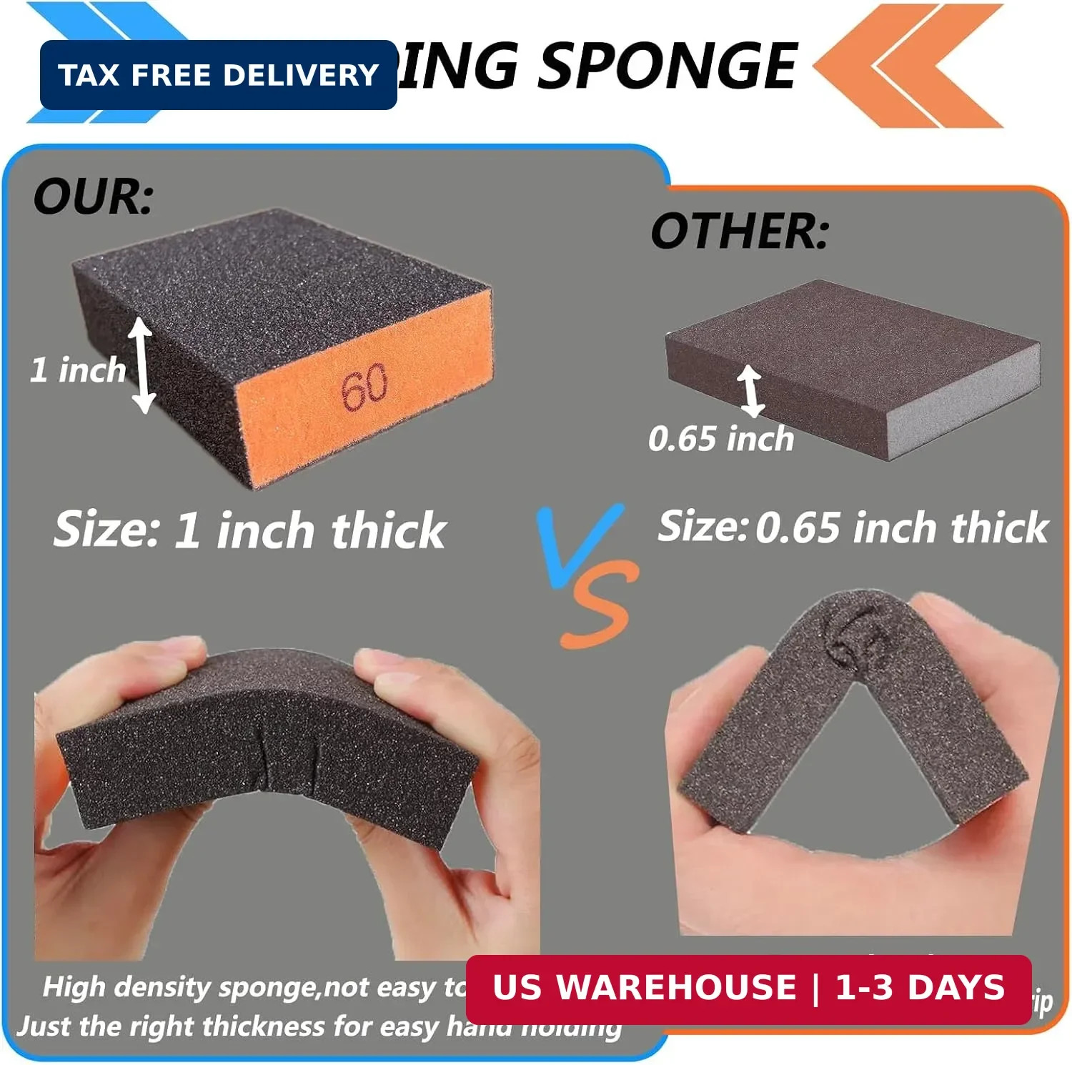 10-Pack Sanding Sponge, Five Grits Per Pack (60/80/120/180/220), Washable & Reus