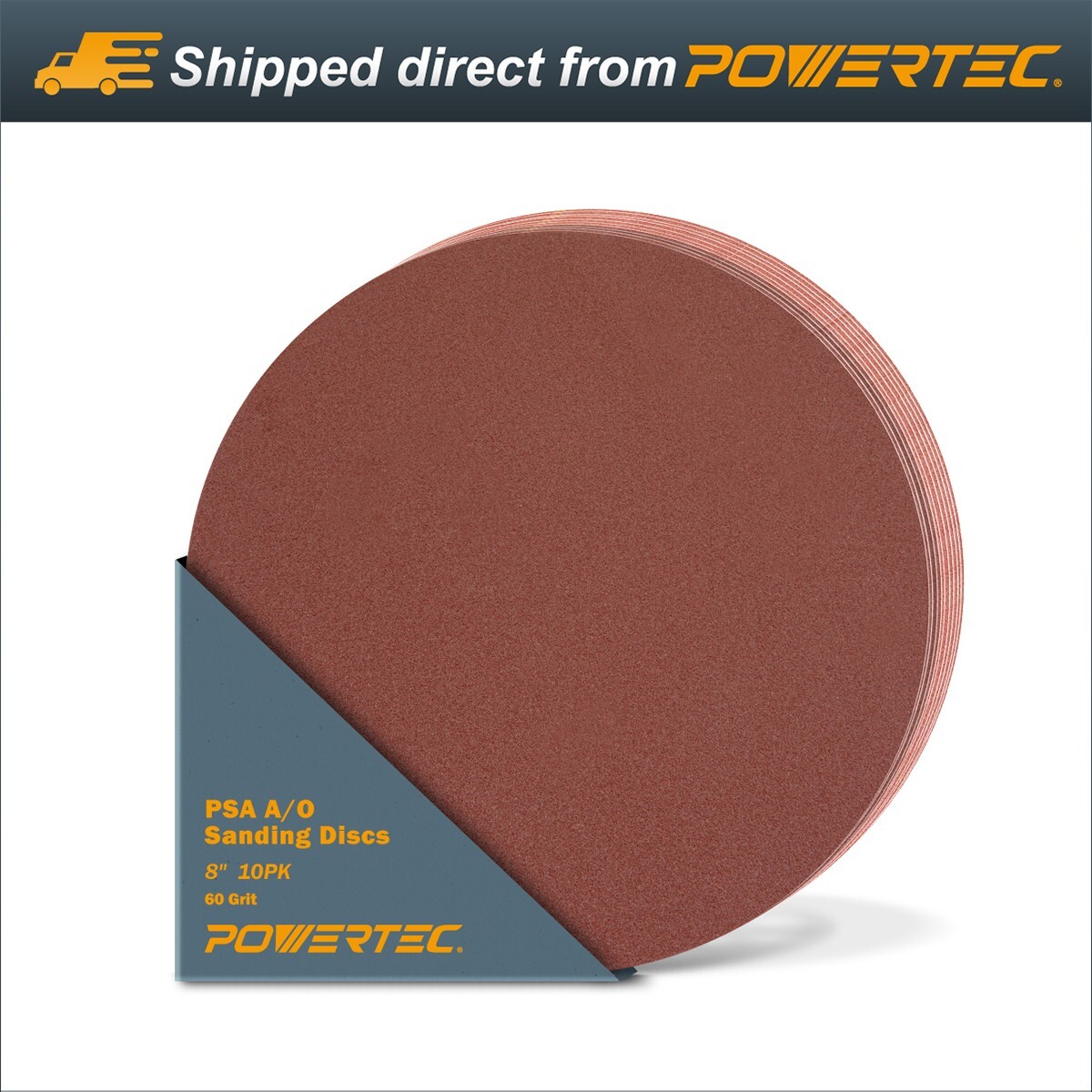 POWERTEC 8 inch PSA 60 Grit 10pcs Aluminum Oxide Adhesive Sanding Disc 110540