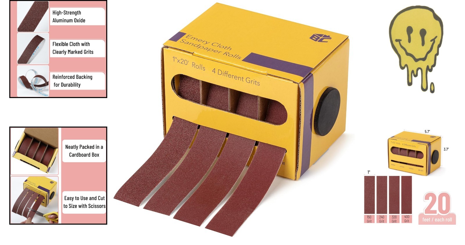 4 Grit 1″ x 20 Ft Emery Cloth Roll 150/240/320/400 Grit Abrasive Sandpaper Roll