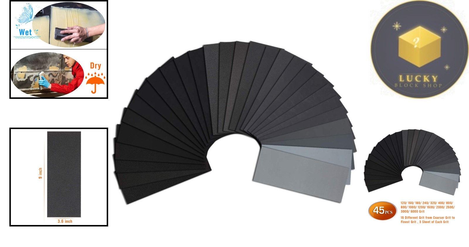 Professional-Grade 45PCS 9×3.6in Waterproof Sandpaper Set for Perfect Finishes