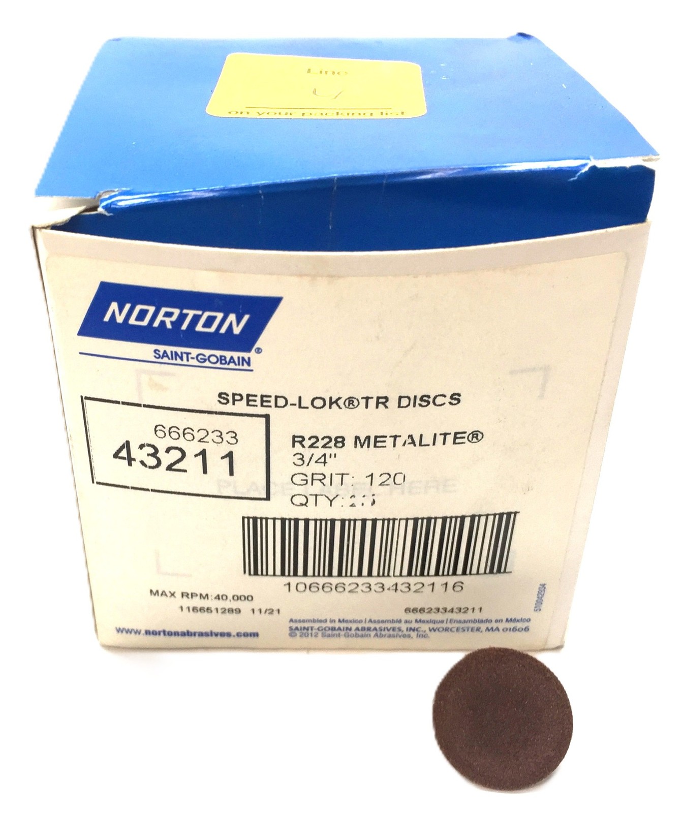 Norton Saint-Gobain 3/4″ 120-Grit Speed Lok TR Disc 666233-43211 [Lot of 44] NOS