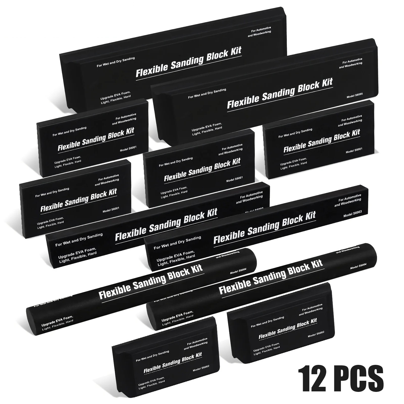 12Pc Sanding Block Kit Flexible EVA Foam Wet or Dry Various Shapes and Sizes NEW