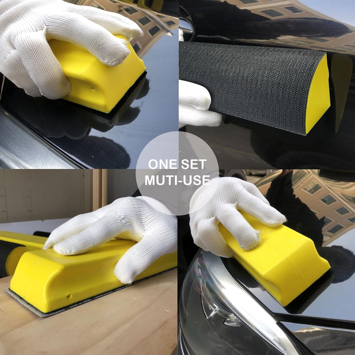 VOLSIVE 7pcs Hand Sanding Block Set Hook & Loop Auto Body Paint Yellow