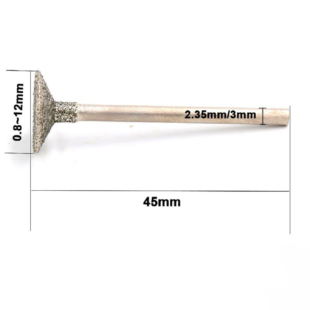 0.8mm-12mm Diamond Burr Concave Grinding Head Bit 2.35mm Shank For Rotary Tool
