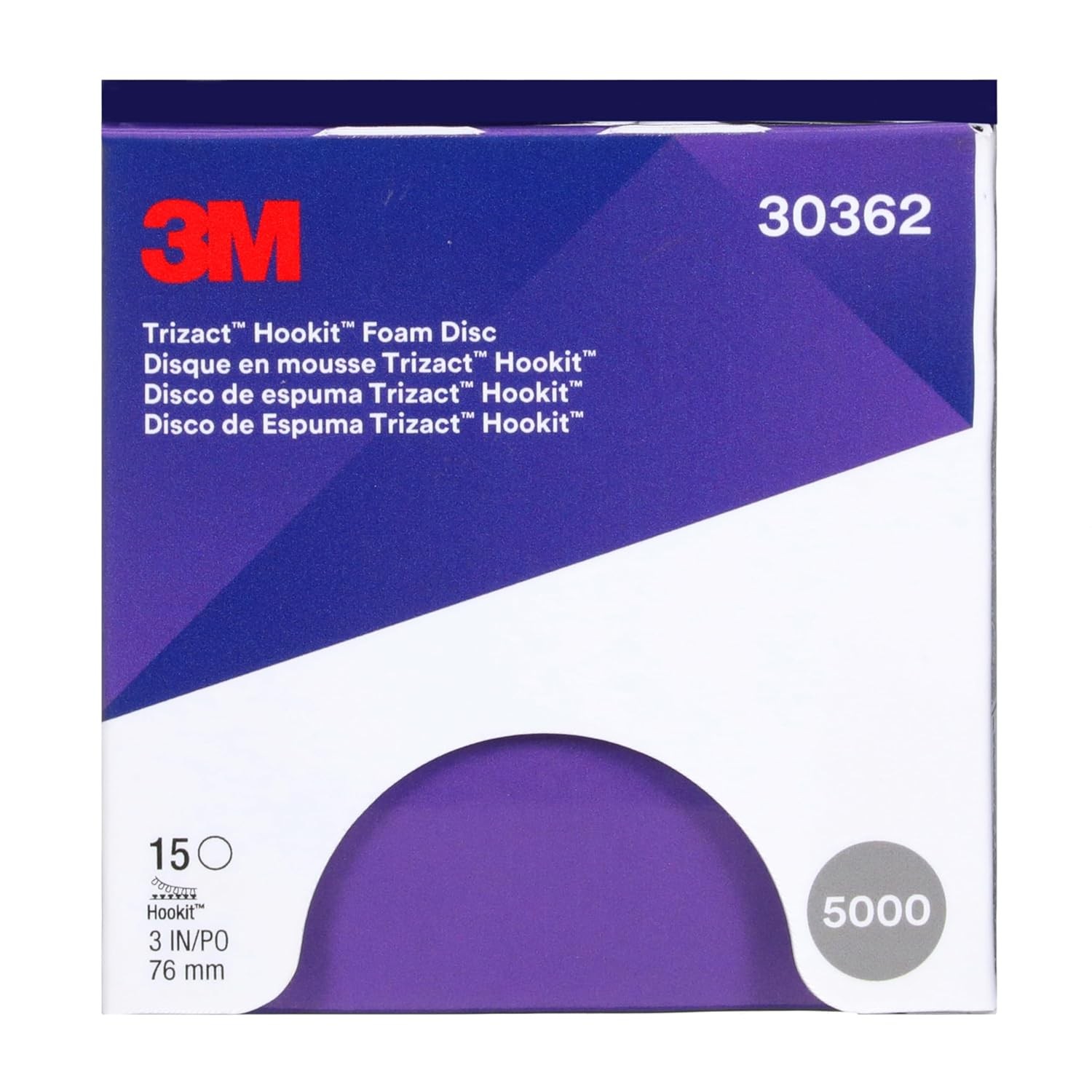 Trizact Hookit Foam Disc, 30362, 3 in, P5000, 15 discs per carton …