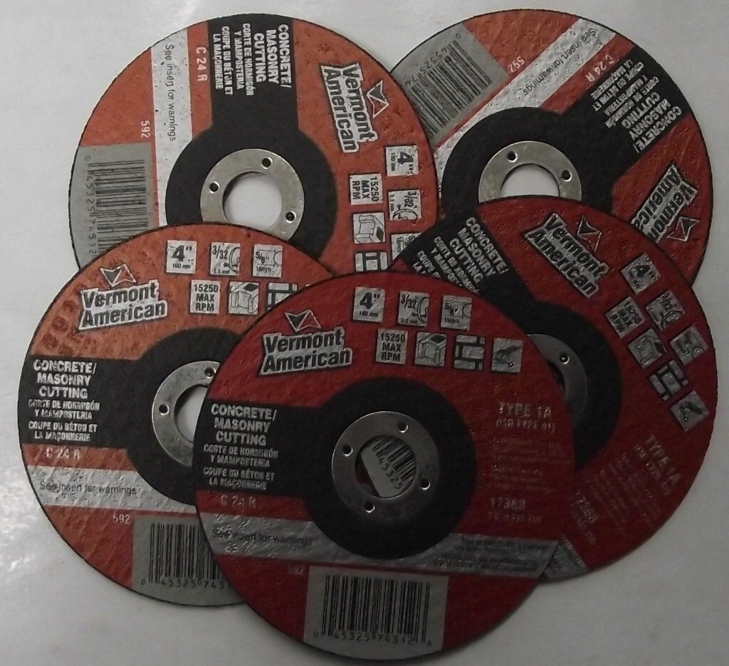Vermont American 17368 4″ x 3/32 x 5/8 Concrete & Masonry Cutting Wheels 5pcs
