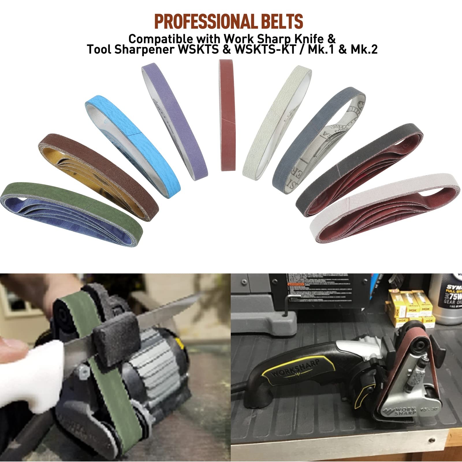 45 Pcs 1/2″ x 12″ Replacement Sharpening Belt Kit for Official Work Sharp Kni…