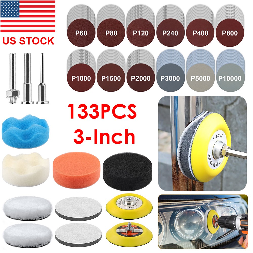 133Pcs 3 Inch Sanding Disc Kit, 60-10000 Grit Wet Dry Hook & Loop Sandpaper Pads