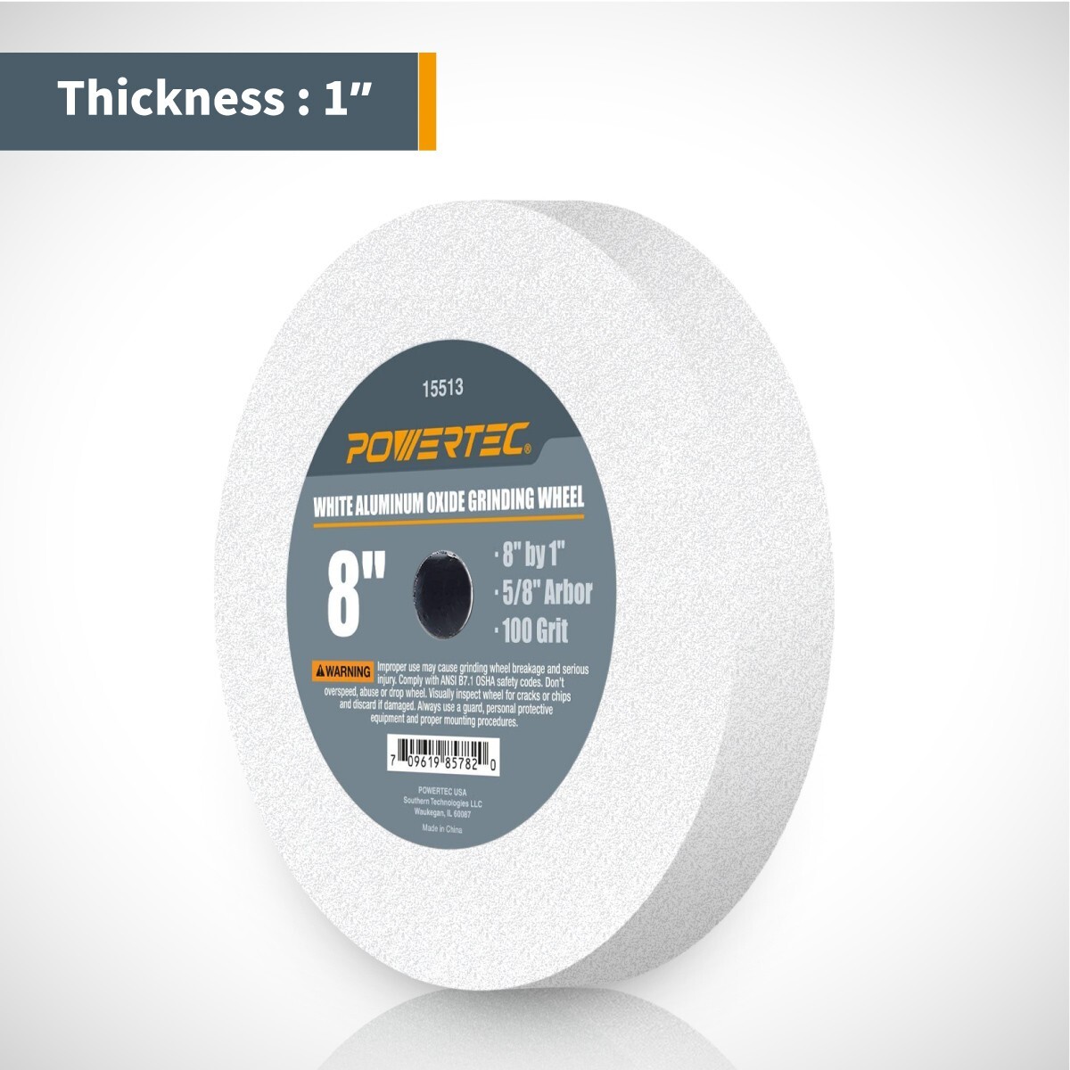 POWERTEC Grinding Wheel 8×1″ Disc with 5/8″ Arbor 100 Grits Aluminum (15513)