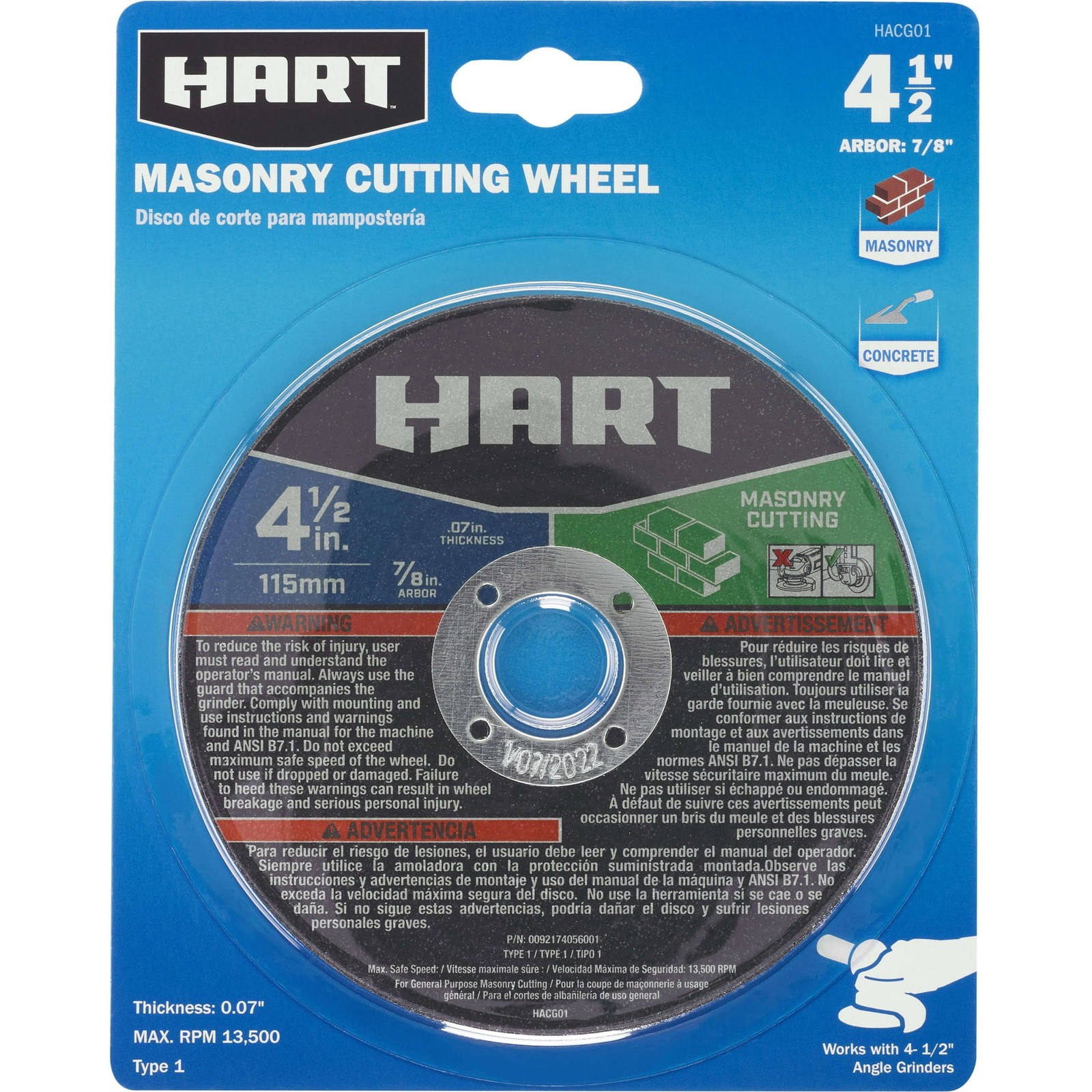 HART 4-1/2-inch Type 1 Grinder Masonry Cutting Wheel (7/8″ Arbor)- 2 PACK