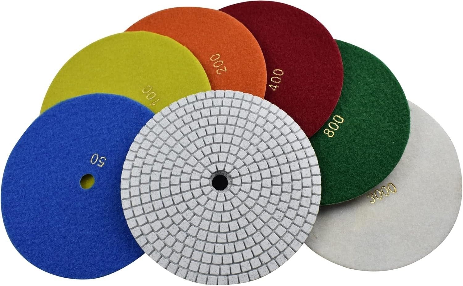 Kit 7 PCS Almohadillas Diamante 7 Pulgadas Para Granito Mármol Hormigón NEW US.