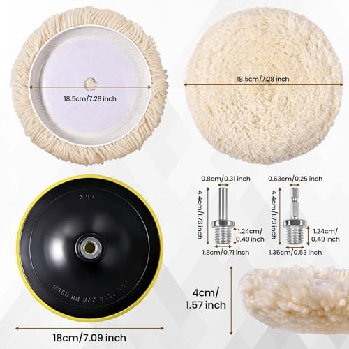 SPEEDWOX 7 Inch Wool Hook & Loop Grip Buffing Pads Wool Buffing Yellow & Black